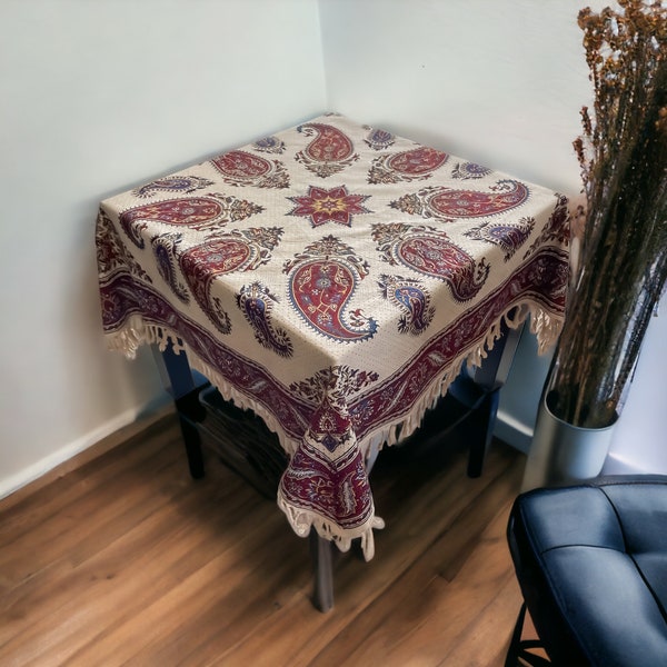 40” x 40” Persian ethnic tablecloth Sofre ghalamkar boho home decoration cotton table cover Bote jeghe pattern termeh