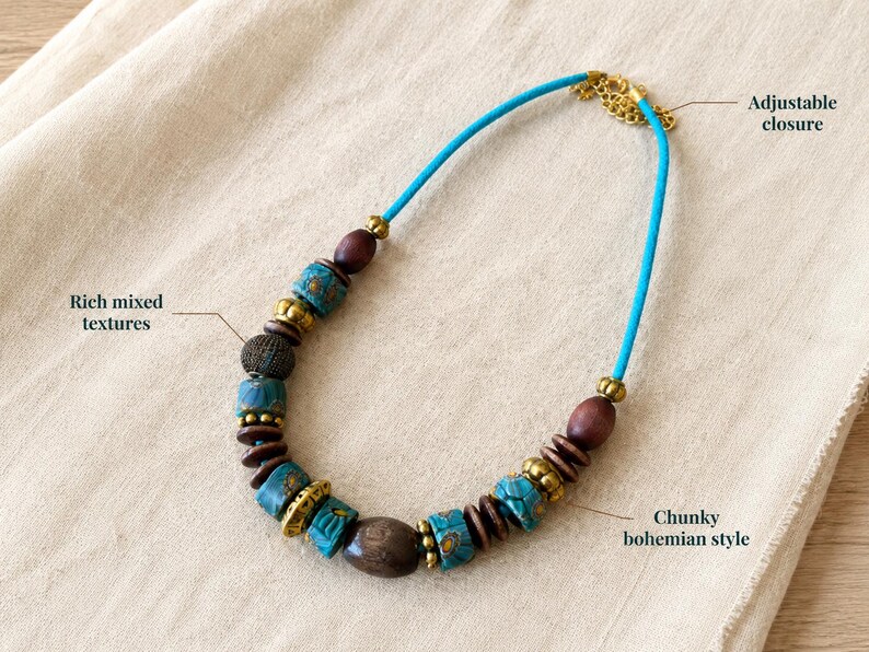 Turkish Chunky Wood Beaded Necklace – Tribal Boho Statement Jewelry image 4