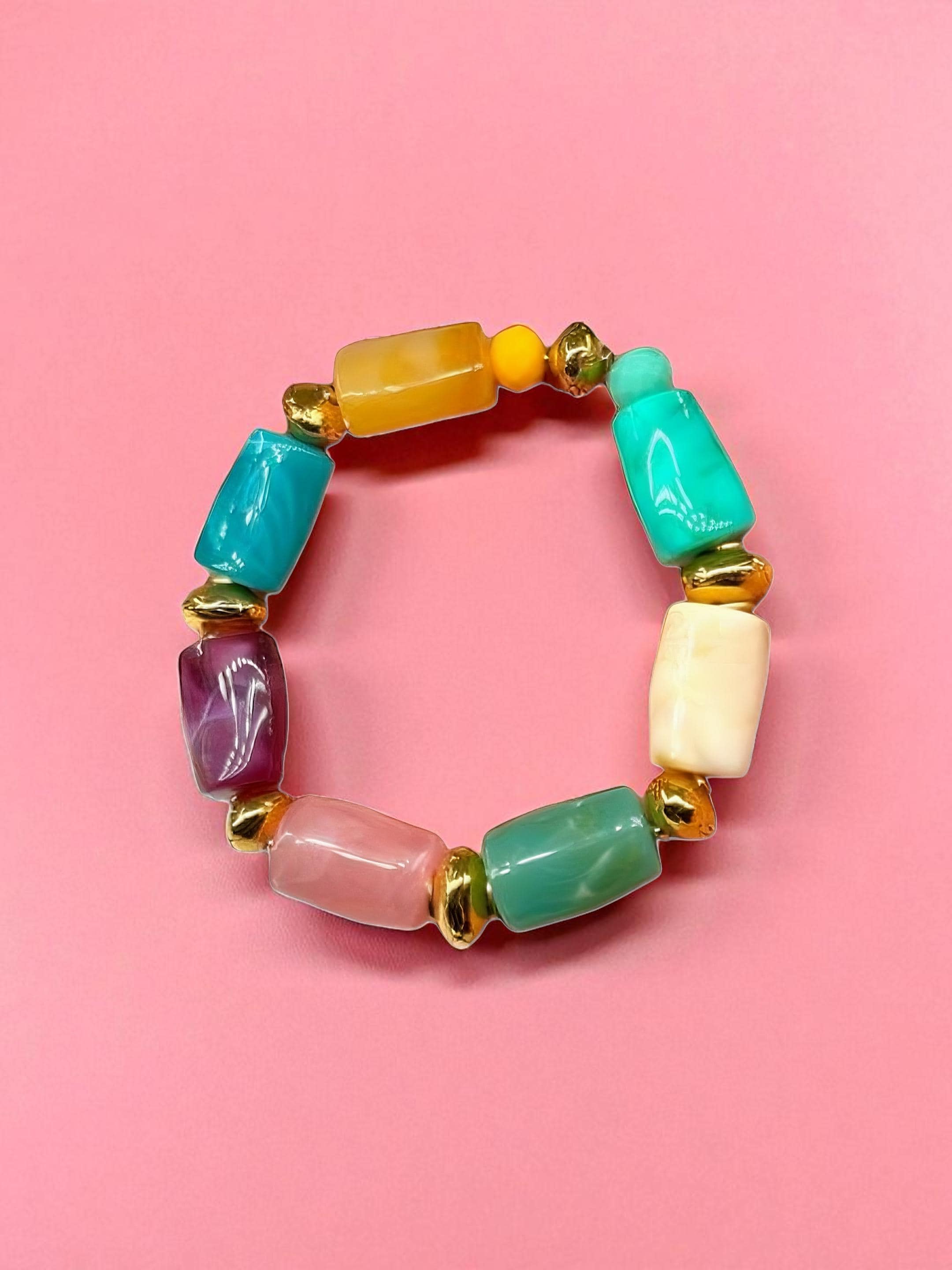 手作りボヘミアン風チャンキーアクリル伸縮性ビーズブレスレット