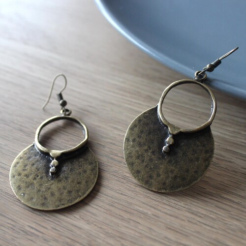 Metal boho earring,  Tribal ethic statement jewelry