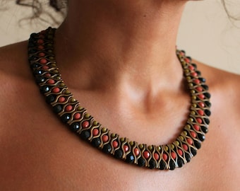 Collar tribal indio llamativo • Collar étnico vintage de latón • Joyería tibetana con cuentas para mujer