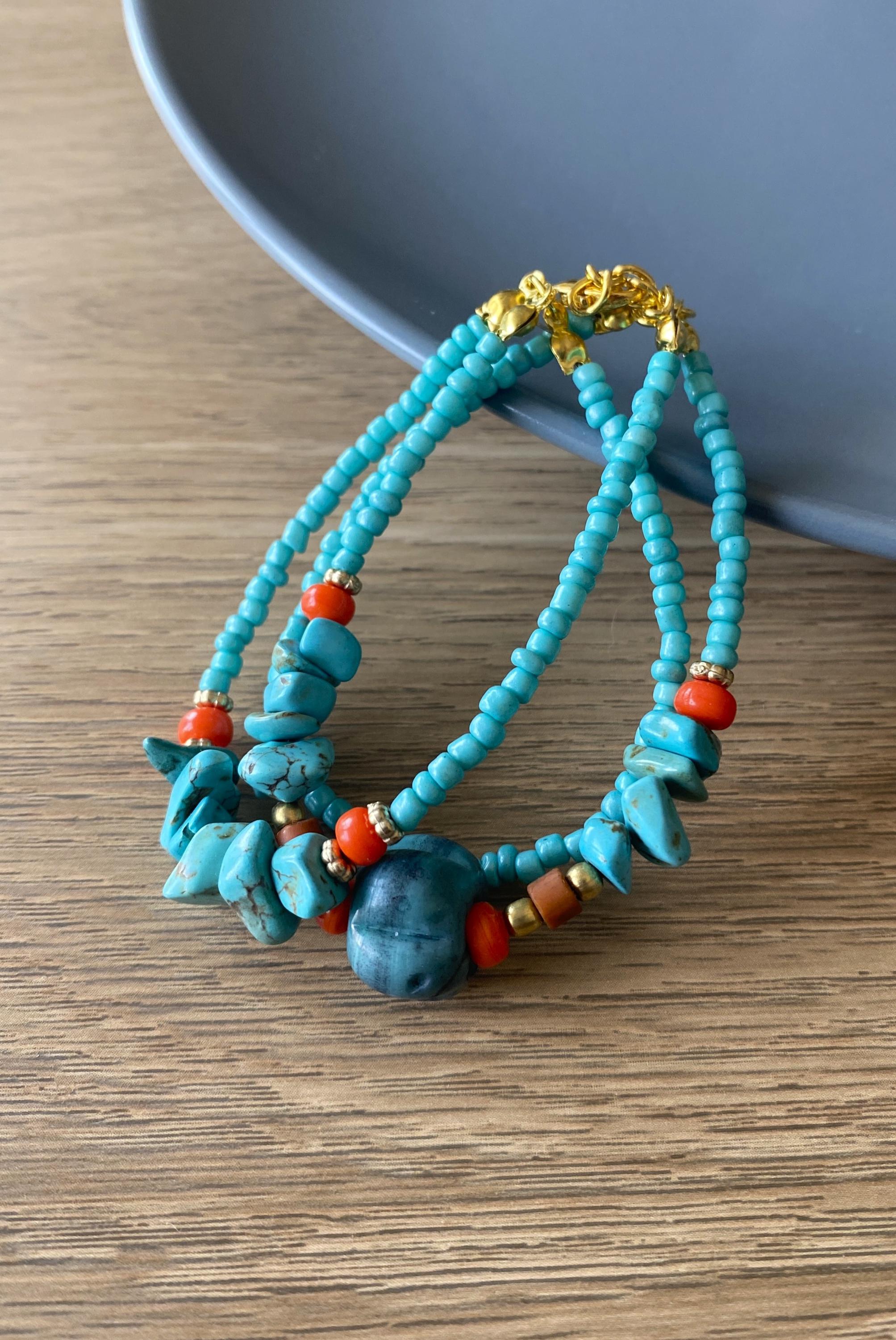 Turquoise Eclectic Bracelet Stack - DharmaShop Turquoise multi colored bohemian handmade eclectic bracelet display picture 1