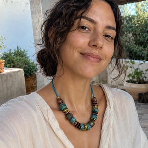Turkish Chunky Wood Beaded Necklace – Tribal Boho Statement Jewelry image 7