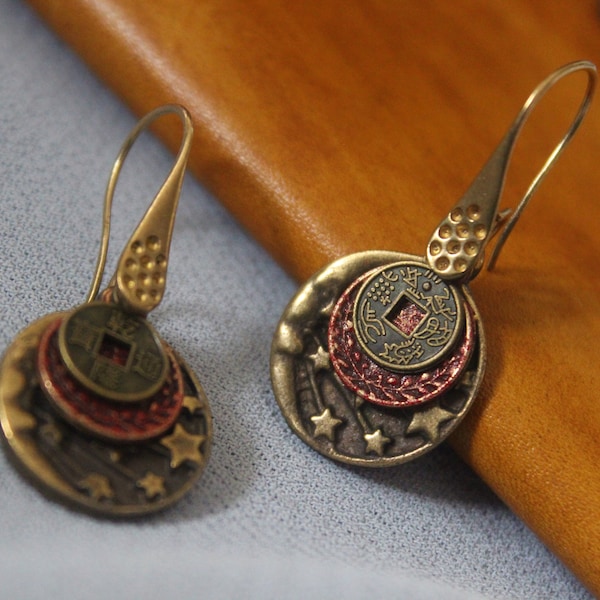 tribal earrings for women ethnic moon and stars earrings boho bohemian jewelry long dangle unique earrings for ladies circle earrings