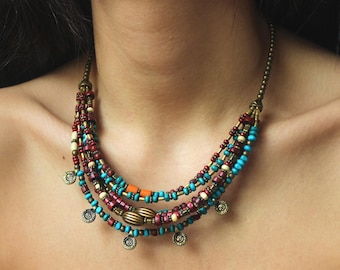 Collana turca di perline fatta a mano • Gioielli etnici boho a più fili