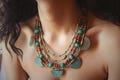 Tibetan Ethnic Boho Bib Necklace – Multi Strand Tribal Jewelry – Handmade Statement Necklace for Women