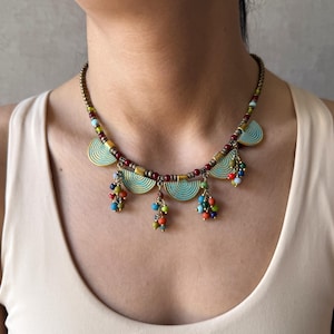 Boho Turkish necklace ethnic beaded necklace tribal jewelry for women