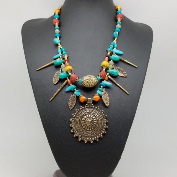 Nepali necklace Tibetan jewelry for women African bib necklace Turkish beaded necklace Indian statement necklace Persian big necklace