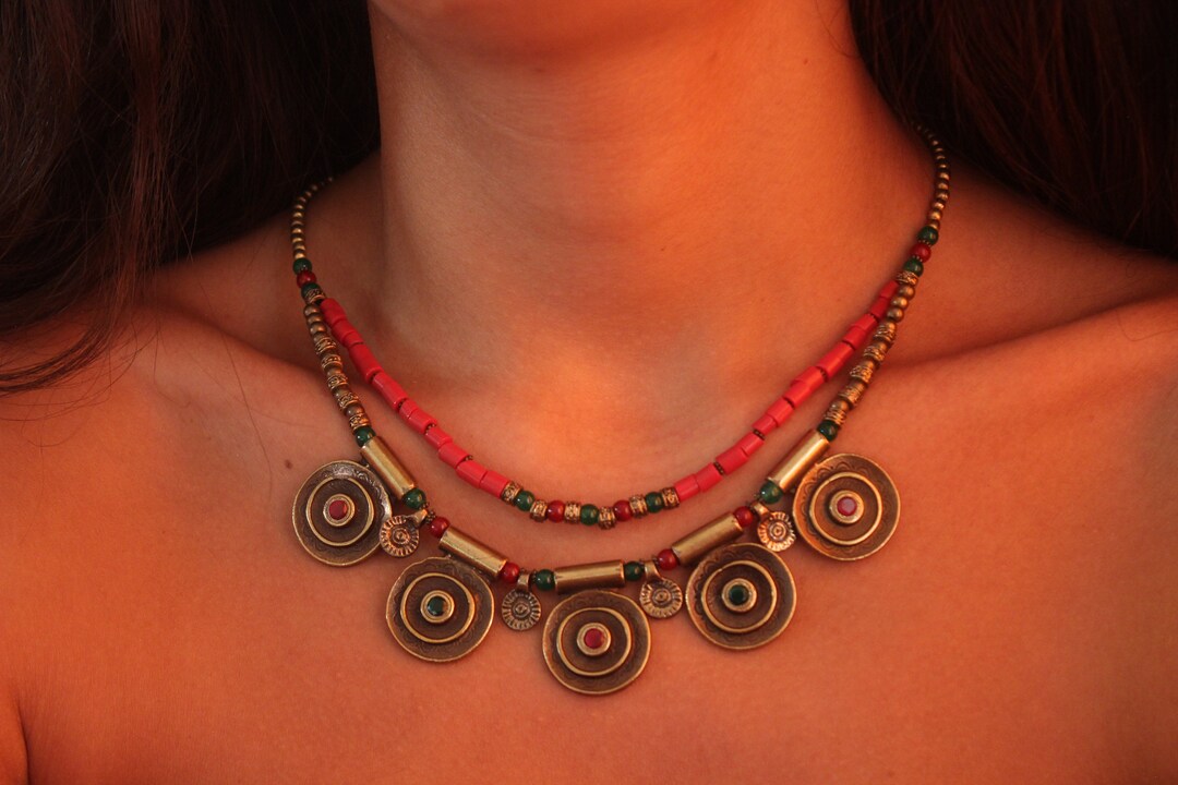 Indian Boho Bib Necklace Ethnic Antique Tibetan Nepali Jewelry for