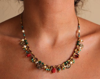 Turkish ethnic beaded necklace for women Persian handmade jewelry