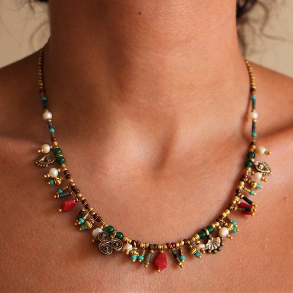 Boho Statement Handmade Necklace – Turkish Persian Ethnic Beaded Jewelry for Women