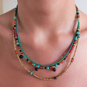 boho multi strands necklace for women ethnic beaded necklace