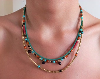 Collier bohème multirangs pour femme collier ethnique de perles