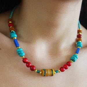 Tibetan boho beaded necklace nepali gemstone jewelry for women ethnic tribal statement