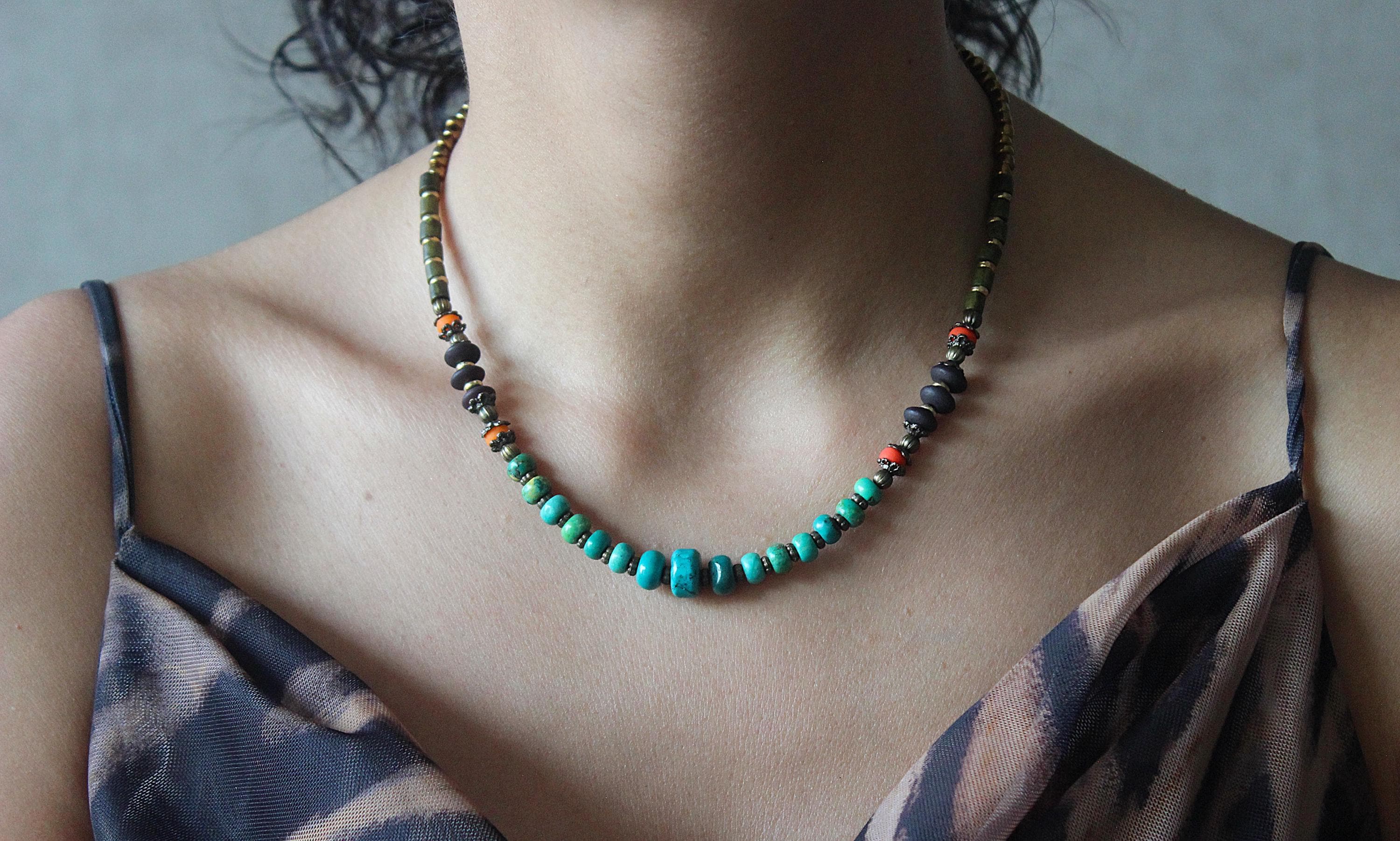 Collier pierre naturelle Turquoise d'Afrique / Collier femme perles