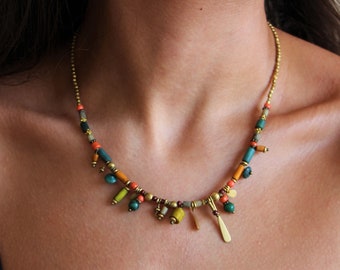 Hippie beaded necklace Gypsy tribal jewelry for women