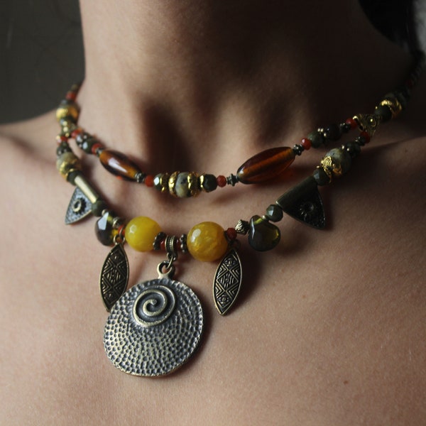 boho bib necklace for women multi strands statement necklace gypsy beaded jewelry