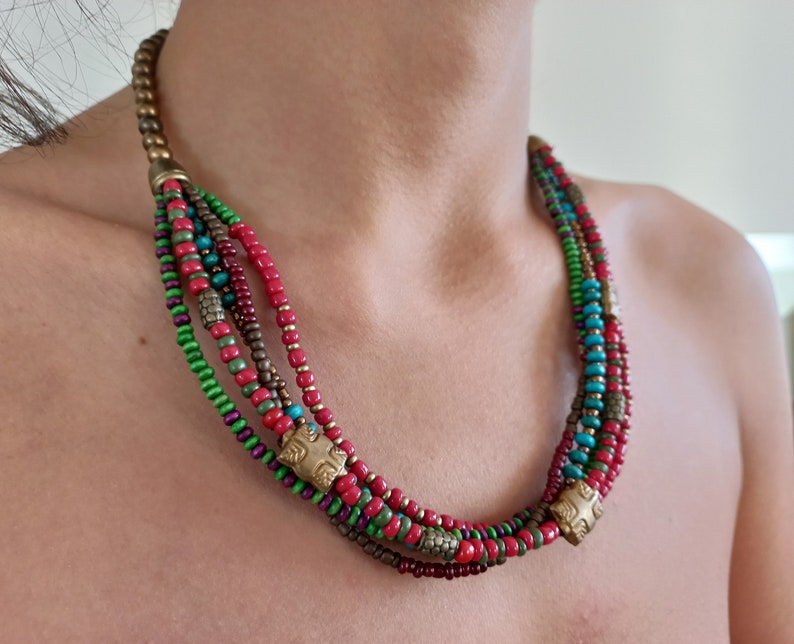 Turkish Boho Bib Necklace Multi Layer Ethnic Beaded Necklace Etsy