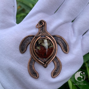 Handgemachte Kupfer Schildkröte Anhänger - Wire Wrapped Mossachat Halskette - Oxidierter Kupfer Schildkröte Schmuck - Ocean Lover Geschenk, Boho Natur Anhänger