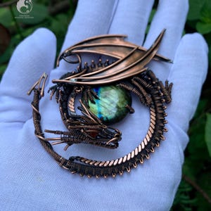 Labradorite Dragon Pendant • Wire Wrapped Copper Necklace • Fantasy Jewelry • Handmade Statement Amulet • Gift for Him Her