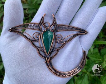 Wire Wrapped Stingray Pendant – Indonesian Blue Opalized Stone – Handmade Copper Jewelry – Artisan Wire Art Gift - Manta Ray Statement Piece