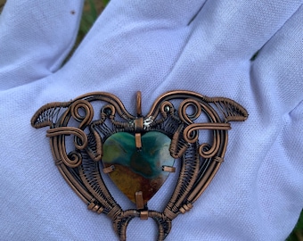 Wire wrapped Dolphin Pendant | Blue Opal Stone | Wire Wrapped Copper Jewelry | Ocean-Inspired Gift - Unique Jewelry- Valentine Gift