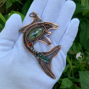Wire Wrapped Shark Pendant: Copper Labradorite Necklace, Sea Life Jewelry