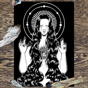 Oh Mother - A4 Gothic Occult Wall Art Print - Iconographic Black And White Illustration