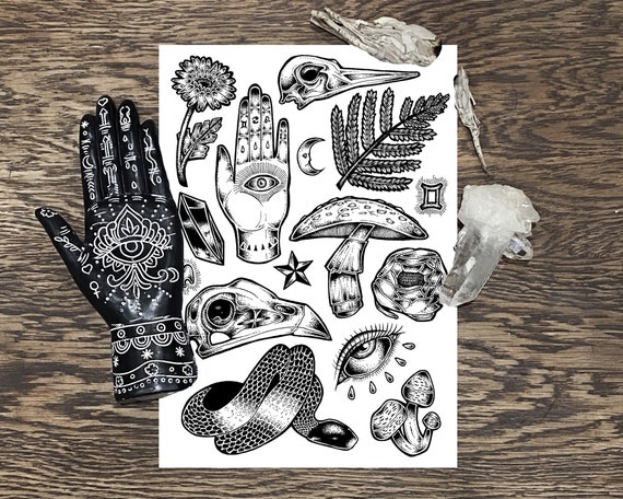 Tattoo Flash A4 Wall Art Print Spiritual Goth Home Decor - Etsy Tattoo Flash A4 Wall Art Print Spiritual Goth Home Decor - Etsy
