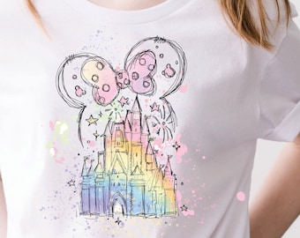 Disney Watercolor Castle Shirt, Minnie Mouse Ears, Family Vacation