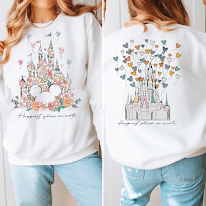 Disney Castle Floral Sweatshirt, Magic Kingdom Sweatshirt, Vintage Disney Sweatshirt, Happiest Place On Earth Sweatshirt #1013