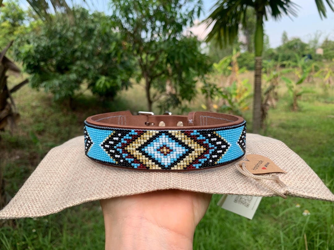 Beaded Leather Dog Collar Unique Dog Collar Dog Collar for Boy Dog ...