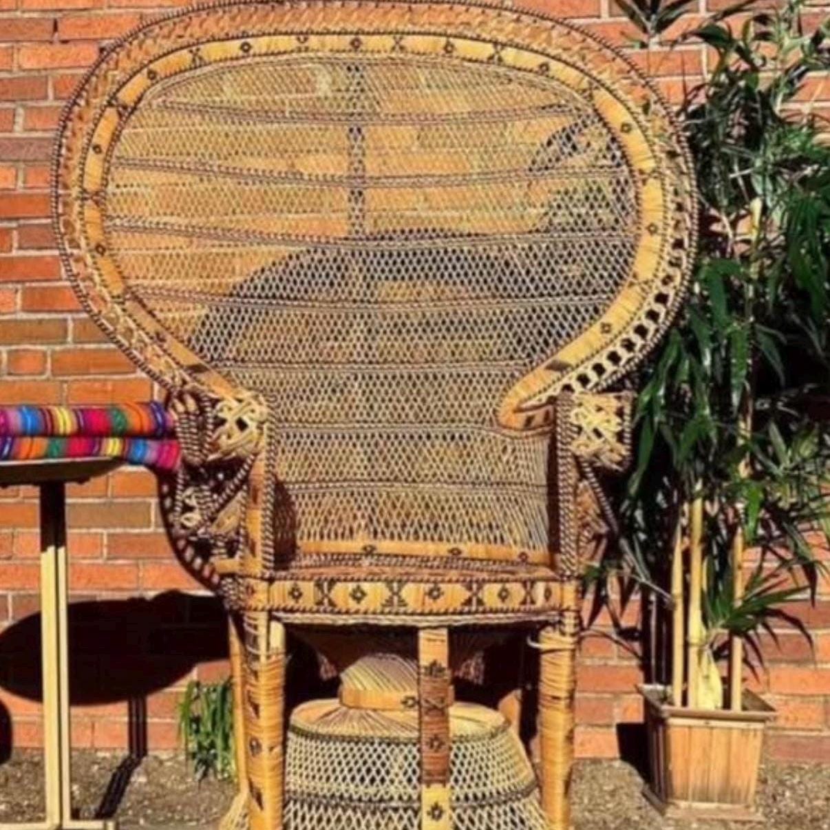 RARE Large Vintage Emmanuelle Wicker Peacock Chair Two Tone Brown and Black