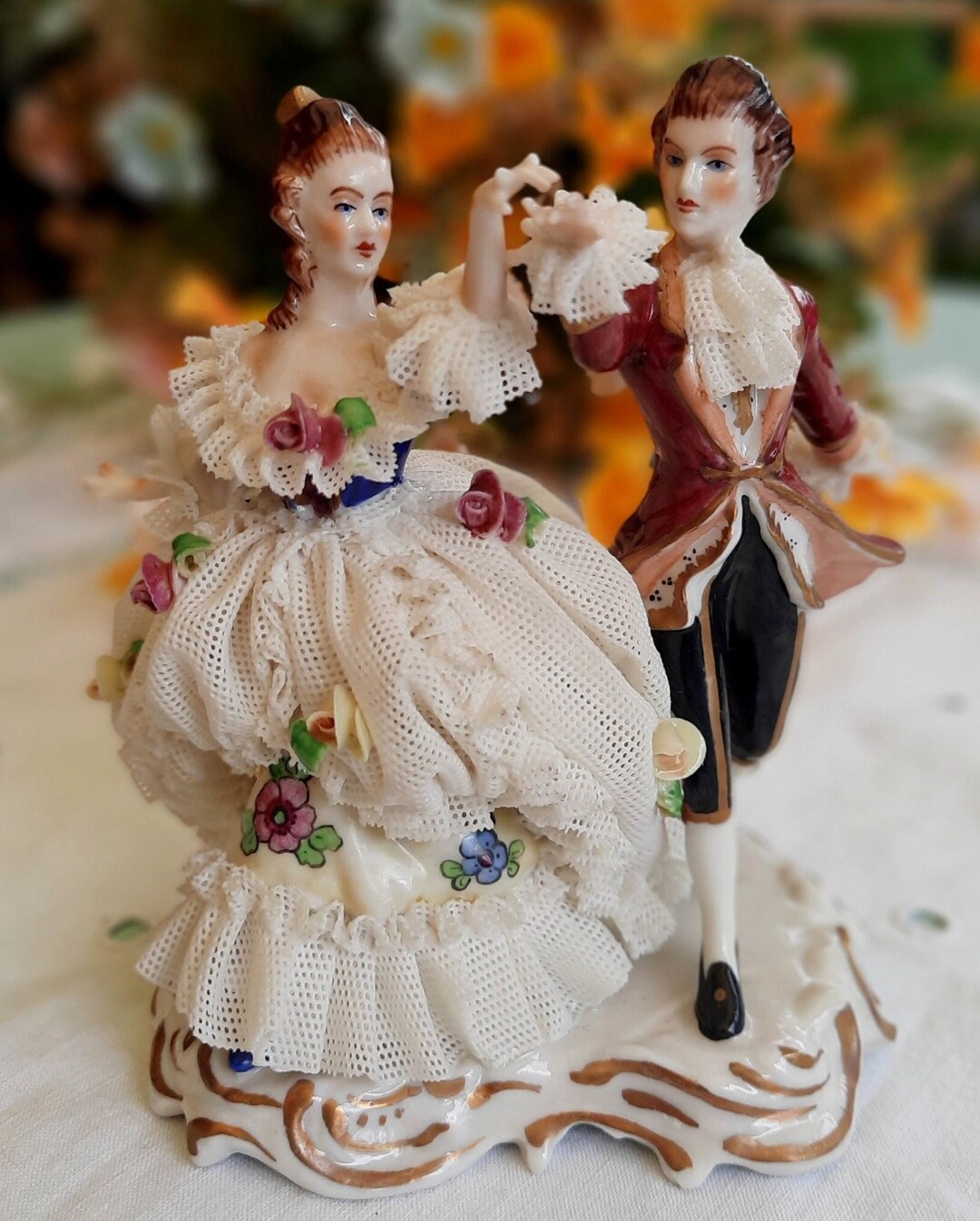 Porcelain Figurines From Saxony DRESDEN, Signed, Magnificent Ruffled ...
