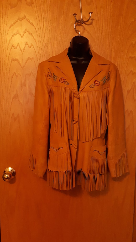 Vintage Chris Line Beaded Leather Fringe Jacket