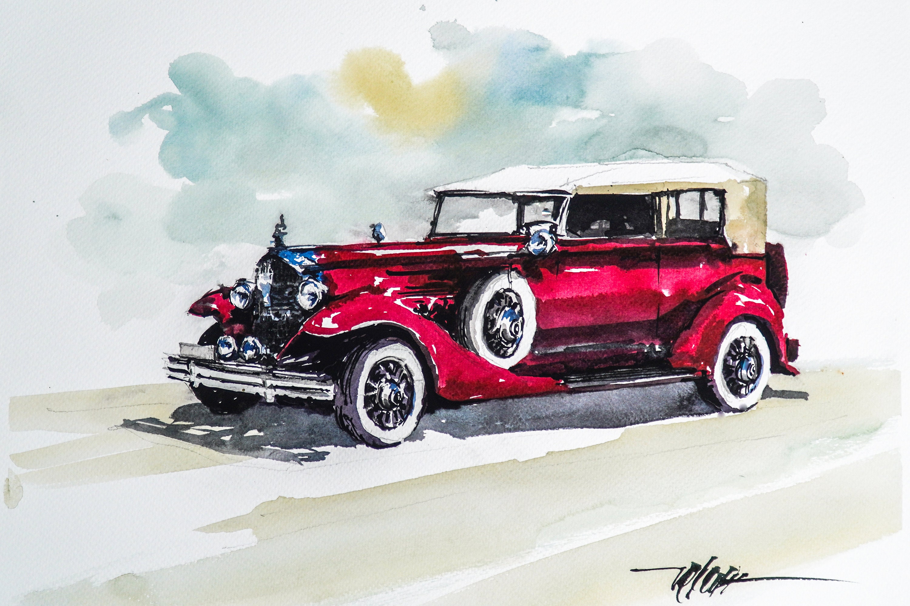 Car Custom Watercolor Portrait Classic Car Painting From Etsy