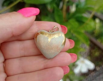 Pendentif en céramique et or pur, pendentif en forme de coeur pour collier, breloque pour bracelet, boucle d&#39;oreille personnalisée