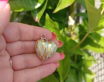 Charme Coeur Vert en céramique et or pur, pendentif collier, pendentif bracelet, boucle d&#39;oreille personnalisée