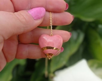 Collier avec pendentif coeur en céramique et or pur entièrement fait main, Saint Valentin
