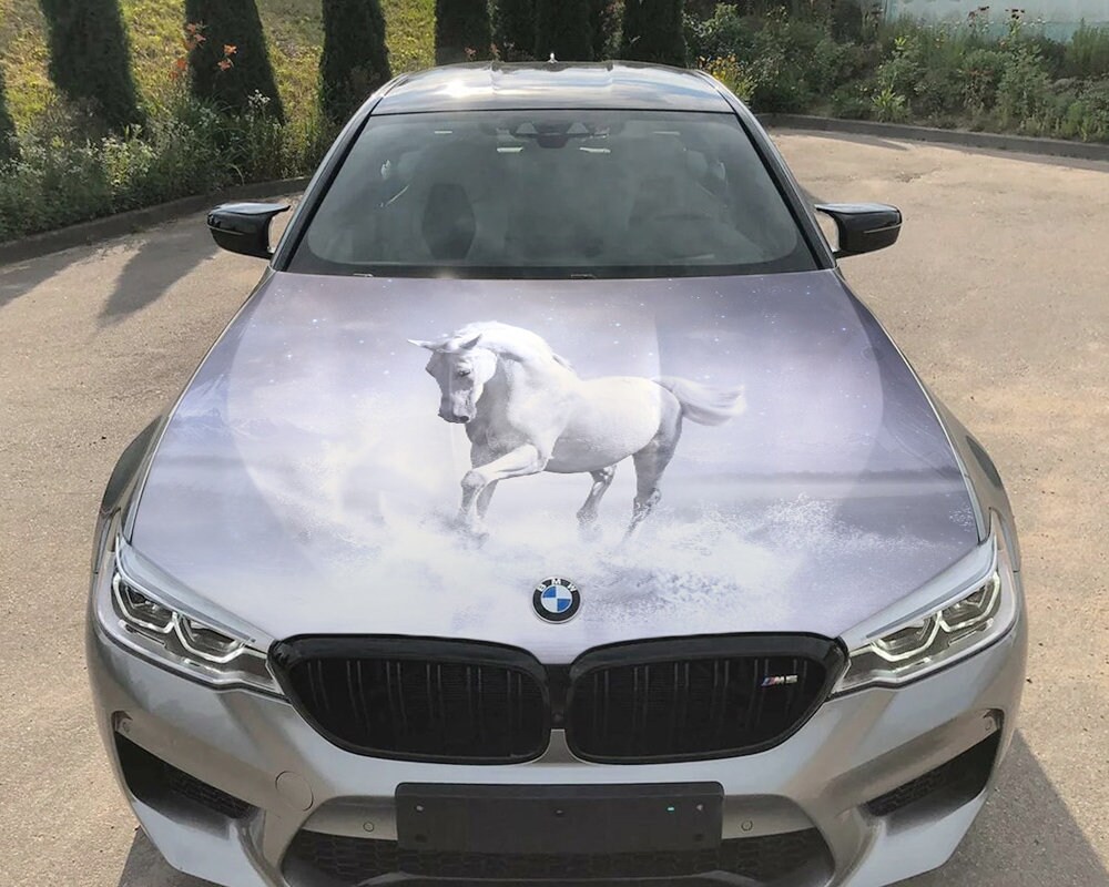 White Horse Car Hood Wrap Selfadhesive Vinyl Sticker Full Etsy