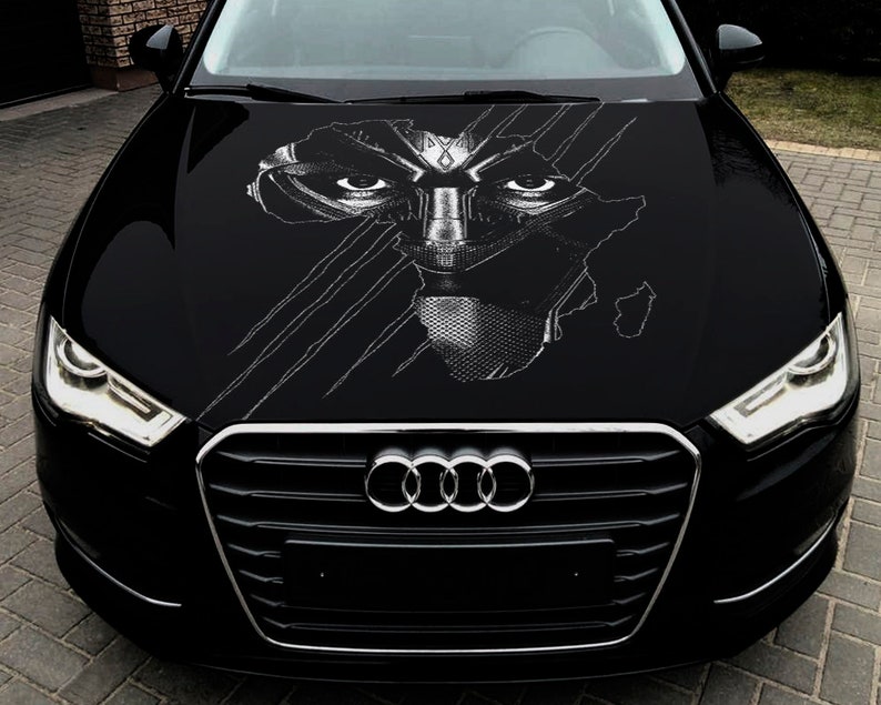  Black  Panther Face Car Hood Wrap Self adhesive Vinyl 