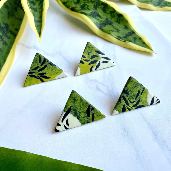 Handmade Triangle Leather Effect Polymer Clay Pins| Nickel Plated Brass Pin| Butterfly Clutch Backs| Unisex Accessories| Mariel Pin Hugs