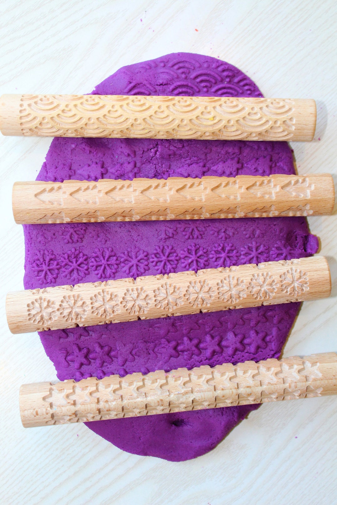 Wood Playdough Rolling Pins Textured Rolling Pins Playdough Etsy