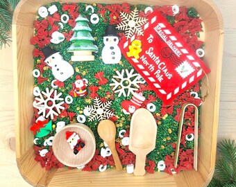 Christmas sensory bin winter sensory play kid christmas stocking stuffer gift preschool homeschool activity wood toy montessori toy 3 4 5 6