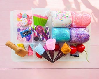 Ice cream playdough kit, ice cream sensory bin, toddler xmas gift, preschool birthday gift, pretend play sensory box, educational toy