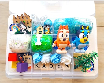 Blue dog  playdough kit, blue sensory bin, preschool christmas gift,  birthday gift, pretend play sensory dough