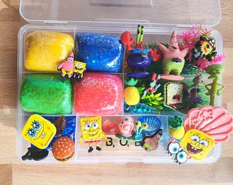 Sponge Playdough kit, ocean summer sensory kit activity kids birthday gift 3 4 5 6 7 8 9, travel activity sensory dough kit