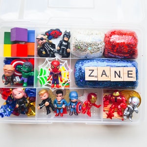 Superhero playdough kit, gamer sensory kit, kids superhero easter gift, Toddler Birthday gift, kids pretend play slime, PreK sensory bin