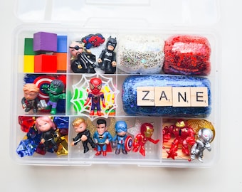 Superhero playdough kit, gamer sensory kit, kids superhero easter gift, Toddler Birthday gift, kids pretend play slime, PreK sensory bin
