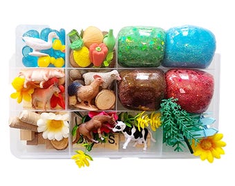 Farm animals playdough kit, Farm animal sensory bin, Toddler birthday, preschool xmas gift, pretend play toy, educational toy